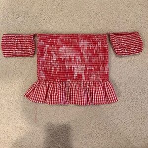 Off the Shoulder Red & White Top